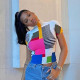 Street hipster half turtleneck women's short-sleeved geometric print slim t-shirt