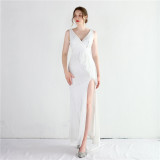 Women Sequin Sequin Slit Sequin Long Evening Dress