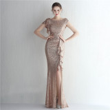 Women Sequin Sequin Formal Party Slit Sequin Long Evening Dress