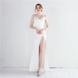Women straps Slit Dinner Slim Long Mermaid Dress Exhibition Evening Dress