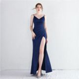 Women straps Slit Dinner Slim Long Mermaid Dress Exhibition Evening Dress