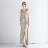Women Sequin Sequin Slit Sequin Long Evening Dress