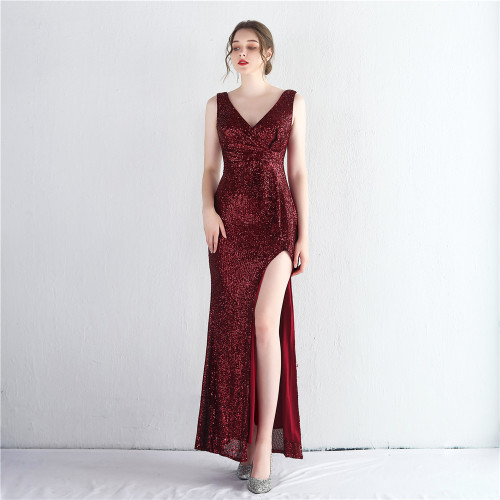 Women Sequin Sequin Slit Sequin Long Evening Dress