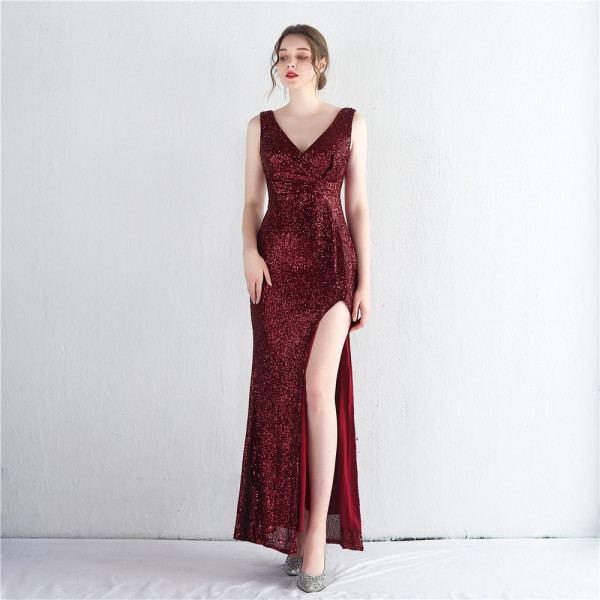 Women Sequin Sequin Slit Sequin Long Evening Dress