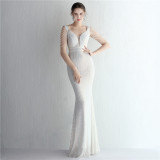 Women Sequined V-Neck Long Evening Dress