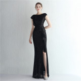 Women Sequin Sequin Formal Party Slit Sequin Long Evening Dress