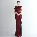 Women Sequin Sequin Formal Party Slit Sequin Long Evening Dress