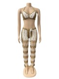 Women Cutout See-Through Beach Style Fishnet Sexy Two-Piece Set