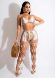 Women Cutout See-Through Beach Style Fishnet Sexy Two-Piece Set