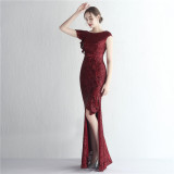 Women Sequin Sequin Formal Party Slit Sequin Long Evening Dress