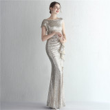 Women Sequin Sequin Formal Party Slit Sequin Long Evening Dress