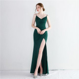 Women straps Slit Dinner Slim Long Mermaid Dress Exhibition Evening Dress