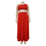 Womens Plus Size Set Solid Slash Shoulder Sexy Slit Chic Two Piece Skirt Set
