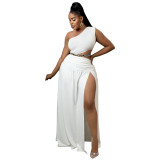 Womens Plus Size Set Solid Slash Shoulder Sexy Slit Chic Two Piece Skirt Set