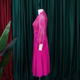 Summer plus size lace crochet sexy hollow pleated dress dress