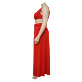 Womens Plus Size Set Solid Slash Shoulder Sexy Slit Chic Two Piece Skirt Set