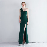 Women Fitted One Shoulder Long  Mermaid Dress Exhibition Evening Dress