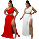 Womens Plus Size Set Solid Slash Shoulder Sexy Slit Chic Two Piece Skirt Set