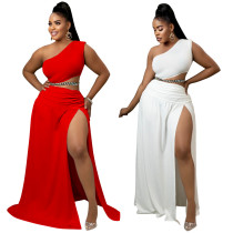 Womens Plus Size Set Solid Slash Shoulder Sexy Slit Chic Two Piece Skirt Set Womens Plus Size Set Solid Slash Shoulder Sexy Slit Chic Two Piece Skirt Set