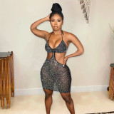 Sexy cutout Low Back diamond blingbling dress women's nightclub