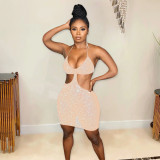 Sexy cutout Low Back diamond blingbling dress women's nightclub