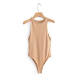 Women's Sexy Sleeveless Slim Bodysuit Women's Top Fashion Solid Tight Fitting Jumpsuit Women's Jumpsuit