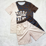 Mens Fashion Casual Solid Print Two Piece Menswear