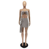 Women's Summer Casual Streamer Solid Strapless Two Piece