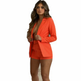 Women fashion Blazer+Shorts with belt Two-piece