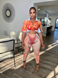 Fashion Two Piece Summer Print Chic Sweet Short Sleeve Pants Set