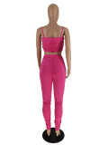 Women plain color lace up crop Top and pant two-piece set