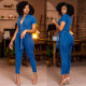Women'S Sexy Fashion Short Sleeve Zip Slim Fit Denim Jumpsuit