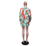 Summer Print Two Piece Bikini Swimsuit With Suncreen Shirt Set