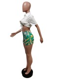 Fashion Casual Two Piece Set F88443 Shirt Lace Up Shorts Printed Sports Two Piece Set