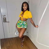 Fashion Casual Two Piece Set F88443 Shirt Lace Up Shorts Printed Sports Two Piece Set