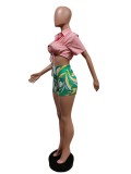 Fashion Casual Two Piece Set F88443 Shirt Lace Up Shorts Printed Sports Two Piece Set