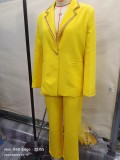 Solid Color Suit Long Sleeve Chic Career Casual Pant Set