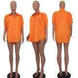 Women's Fashion Casual Solid Turndown Collar Shirt Dress