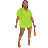 Women's Fashion Casual Solid Turndown Collar Shirt Dress