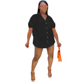 Women's Fashion Casual Solid Turndown Collar Shirt Dress