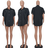 Women's Fashion Casual Solid Turndown Collar Shirt Dress