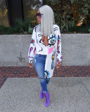 Summer TurndownCollar Print Human Head Long Sleeve Irregular Shirt