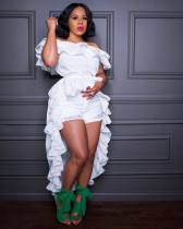 Women Off Shoulder Ruffle Solid Tuxedo Skirt