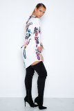 Summer TurndownCollar Print Human Head Long Sleeve Irregular Shirt
