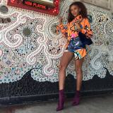 Summer TurndownCollar Print Human Head Long Sleeve Irregular Shirt