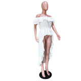 Women Off Shoulder Ruffle Solid Tuxedo Skirt