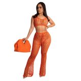 Women's Hollow Out See-Through Two-Piece Beach Style Mesh Sexy Fashion Two Piece Pants Set