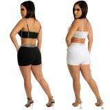 Sexy Nighclub Strap Zip Beaded Tank Top Shorts Two Piece Set