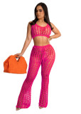 Women's Hollow Out See-Through Two-Piece Beach Style Mesh Sexy Fashion Two Piece Pants Set