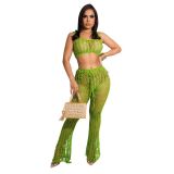 Women's Hollow Out See-Through Two-Piece Beach Style Mesh Sexy Fashion Two Piece Pants Set